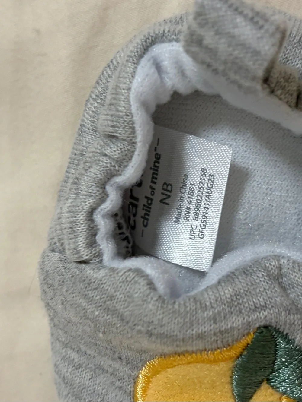 child of mine Gray Baby Booties with Yellow Lemon Patch